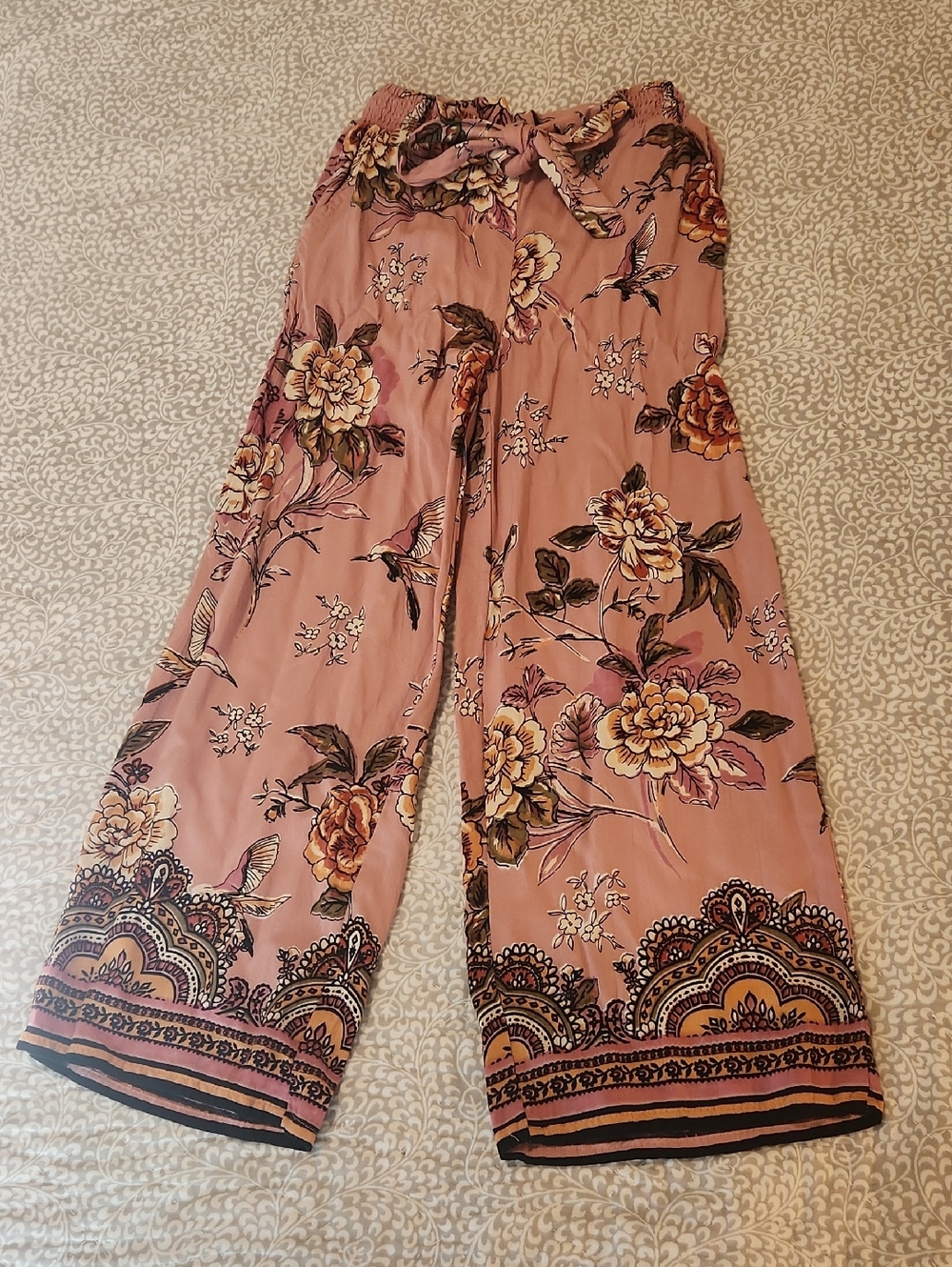 ✨ 3 For $25 Girls Floral Wide-Leg Pants - Dusty Rose